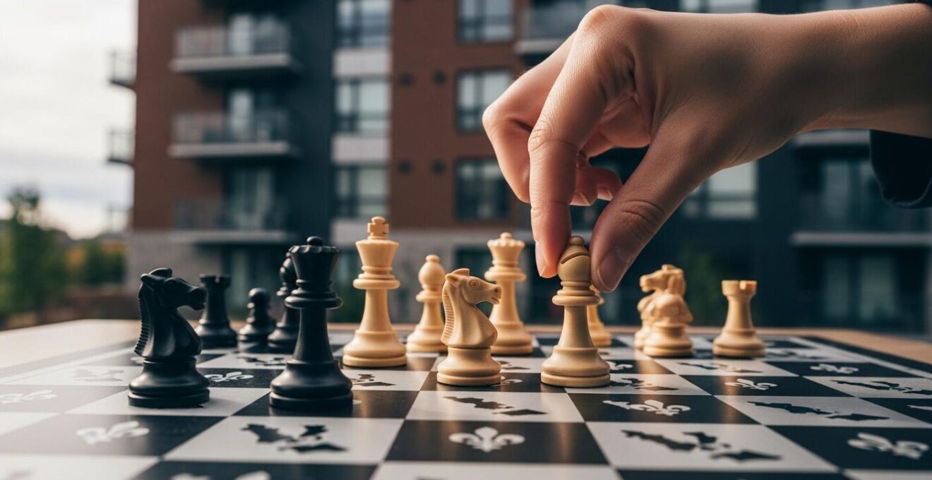 Une composition symbolique représentant l'évolution dynamique des taux d'intérêt et leurs impacts sur l'immobilier au Québec