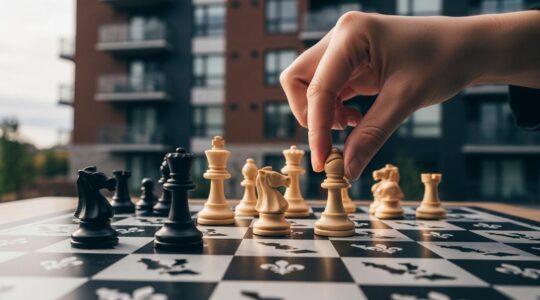Une composition symbolique représentant l'évolution dynamique des taux d'intérêt et leurs impacts sur l'immobilier au Québec