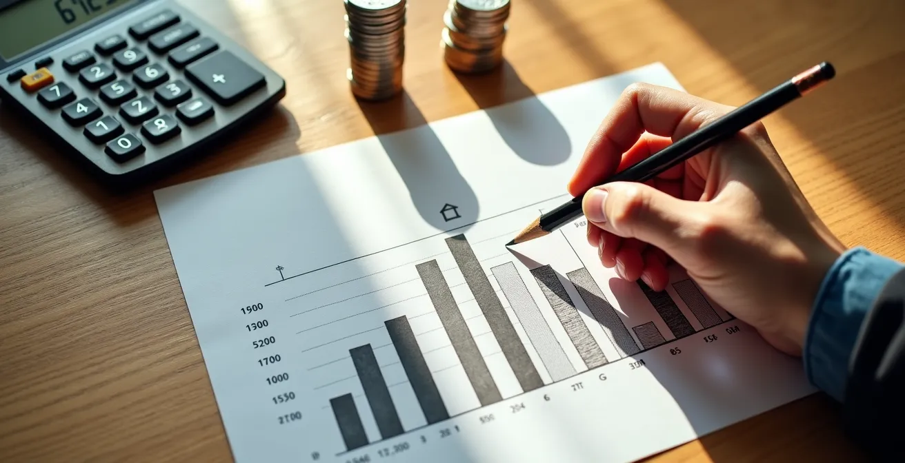 Bureau avec calculatrice et graphiques de rentabilité pour rénovation énergétique