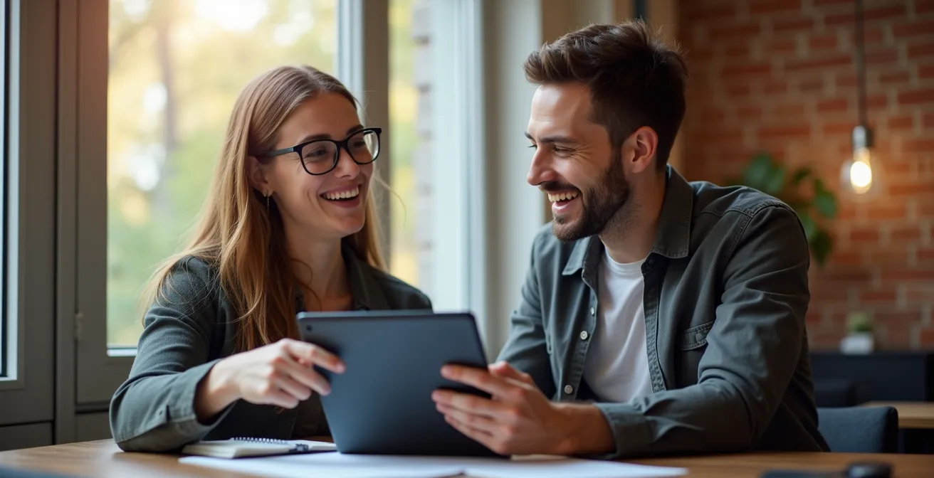 Professionnels collaborant dans un espace de coworking lumineux d'un coliving montréalais