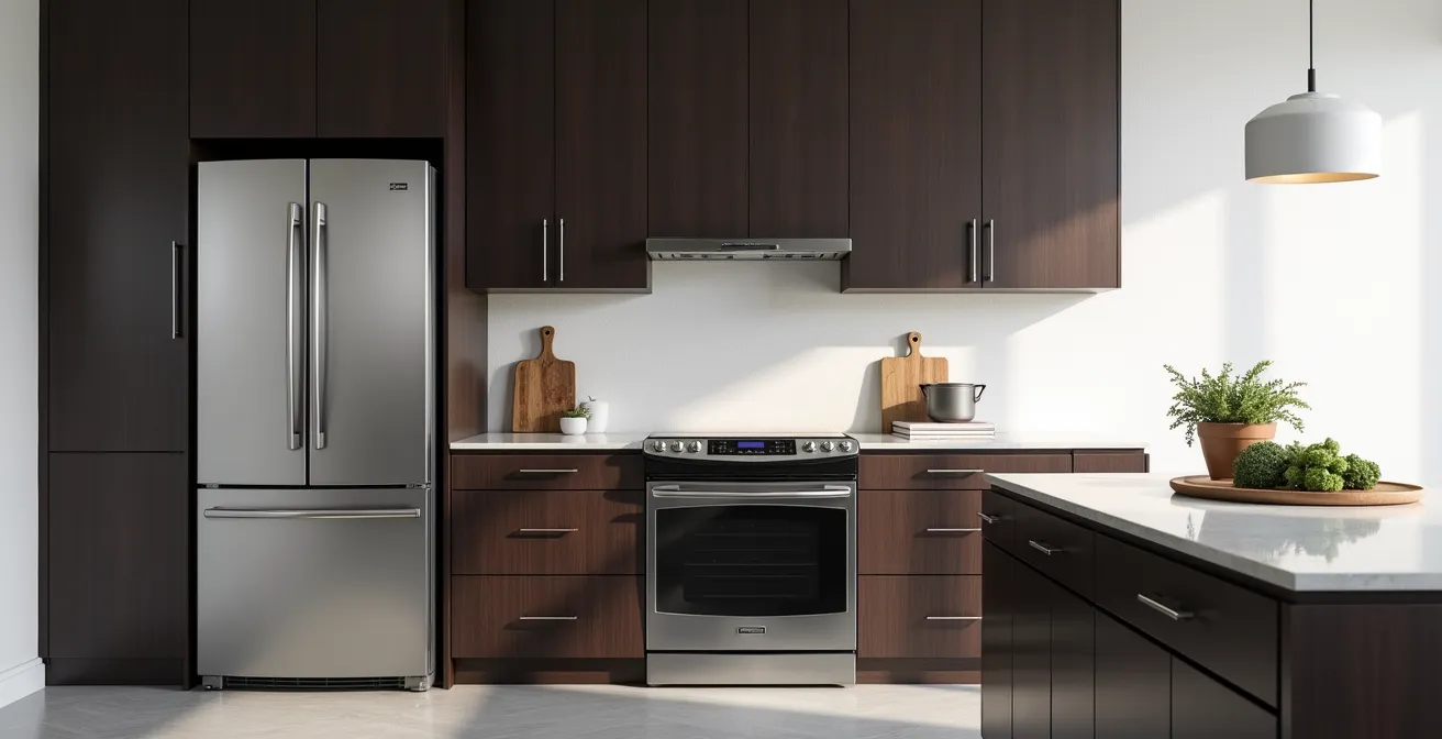 Électroménagers encastrés dans une cuisine contemporaine aux lignes épurées