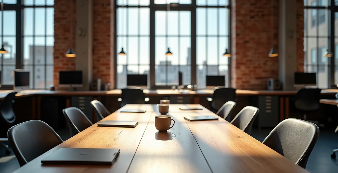 Espace de coworking moderne avec vue panoramique sur la ville de Québec