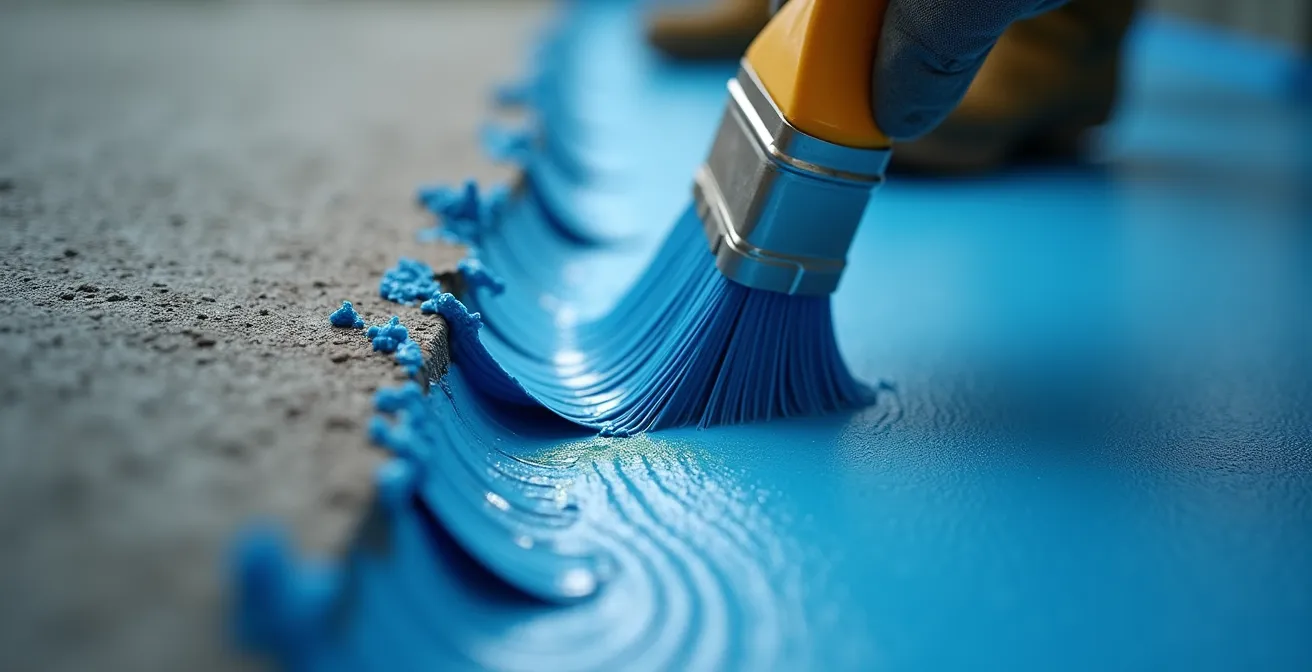 Installation d'une membrane d'étanchéité dans une douche en construction