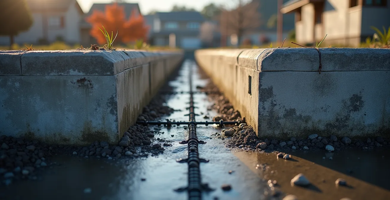 Vue architecturale d'une extension de maison montrant le raccordement entre ancienne et nouvelle fondation