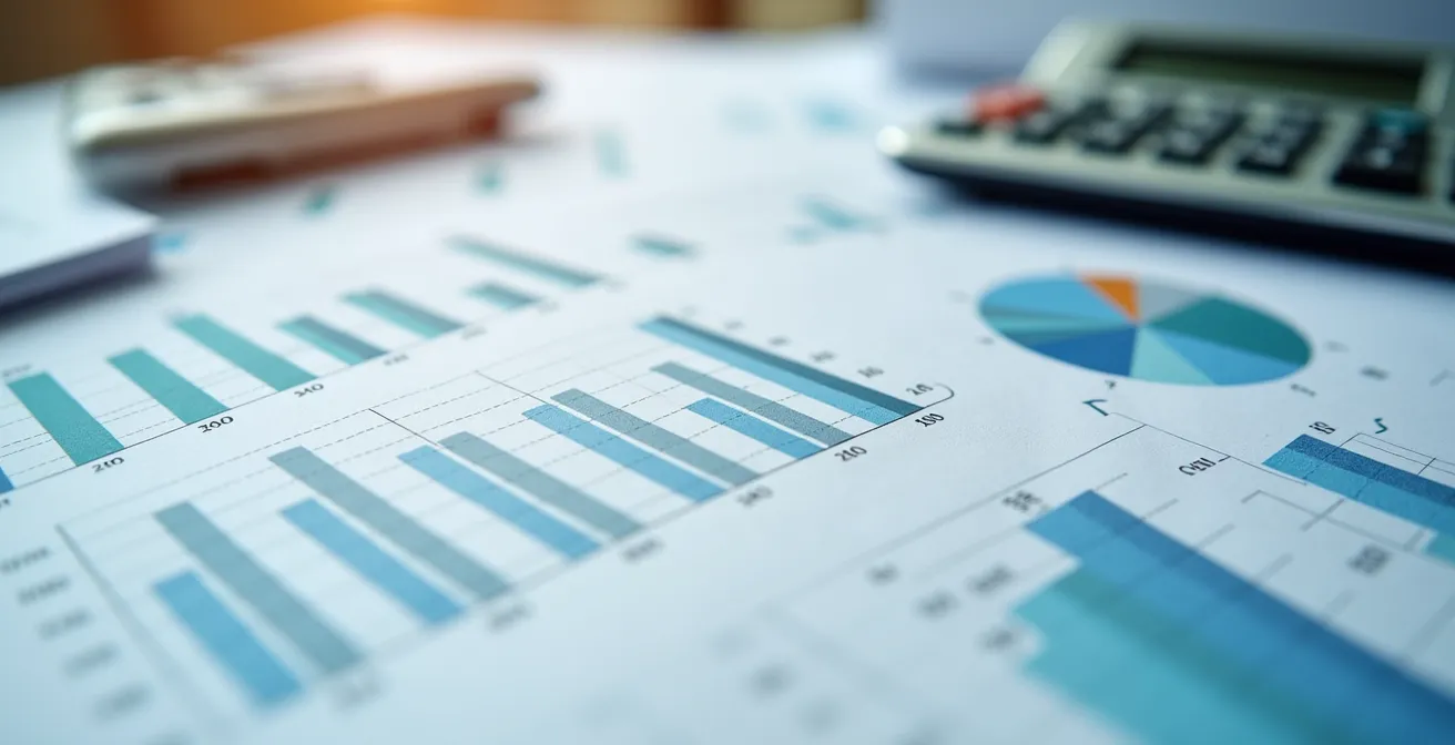 Documents d'étude de fonds de prévoyance avec graphiques financiers et immeuble en arrière-plan