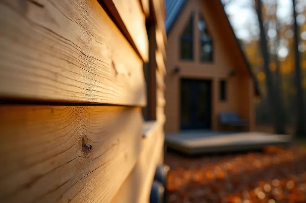 Mini-maison moderne nichée dans une forêt québécoise aux couleurs automnales