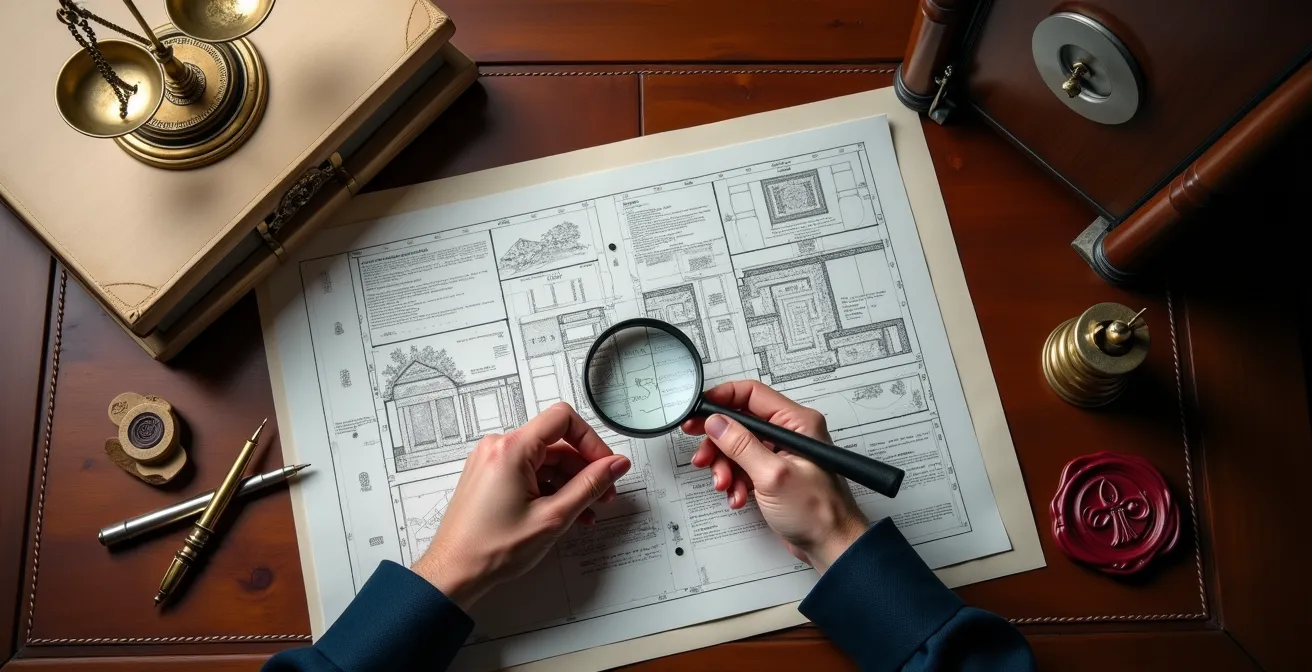 Notaire analysant minutieusement un certificat de localisation dans son bureau