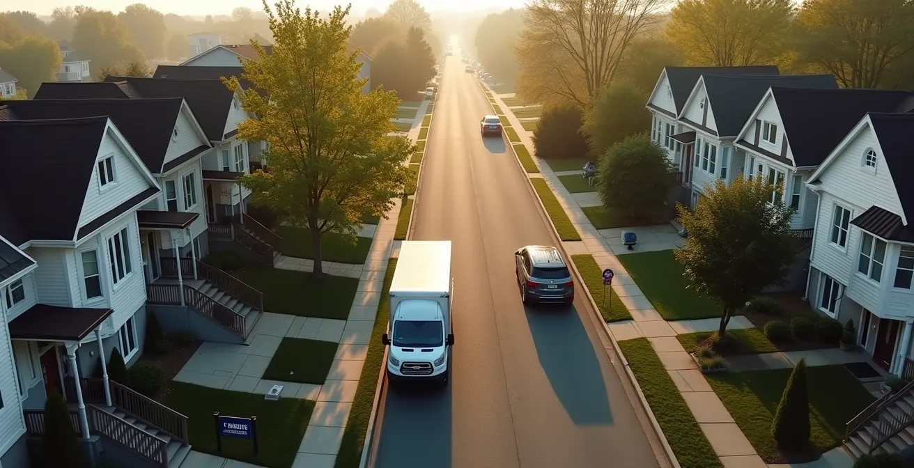 Vue aérienne minimaliste du parcours d'achat immobilier au Québec