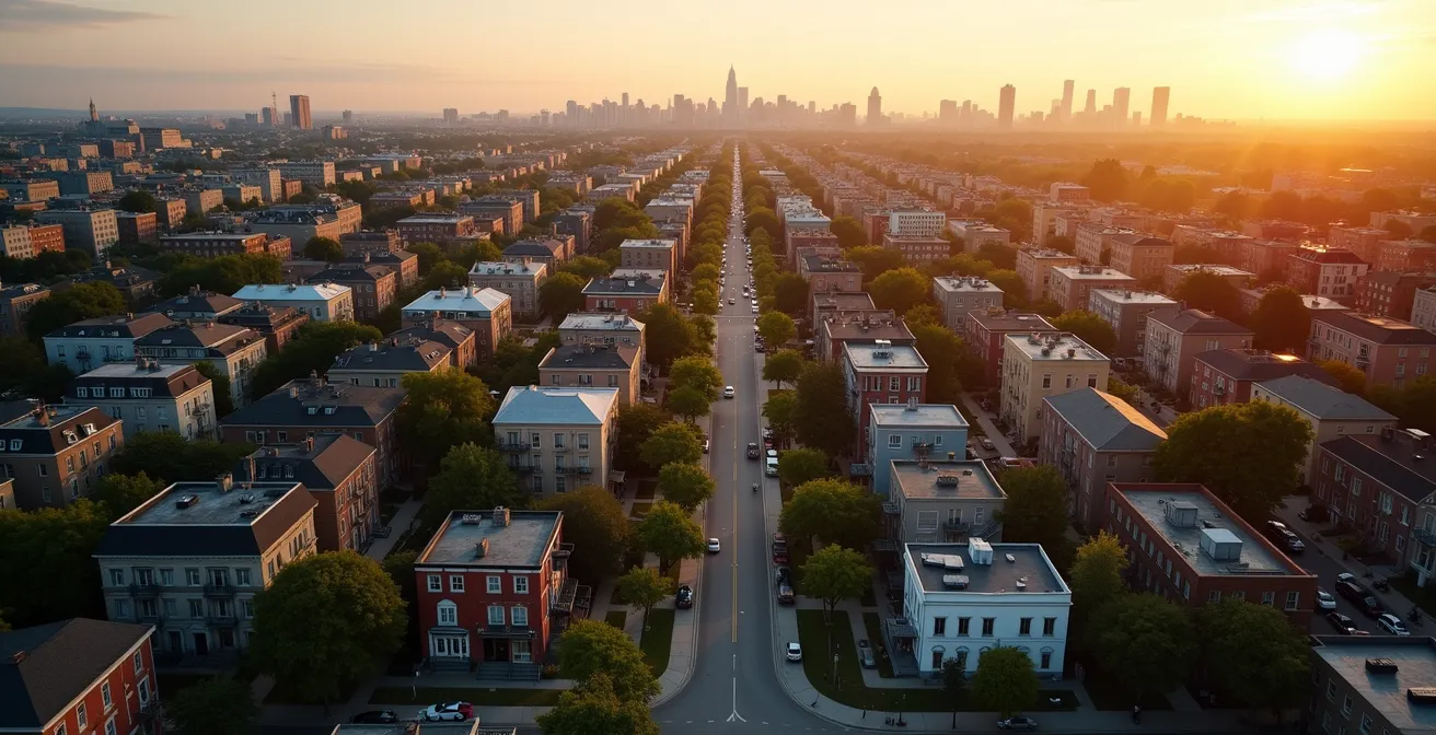 Vue aérienne des quartiers étudiants de Montréal avec leurs caractéristiques distinctives