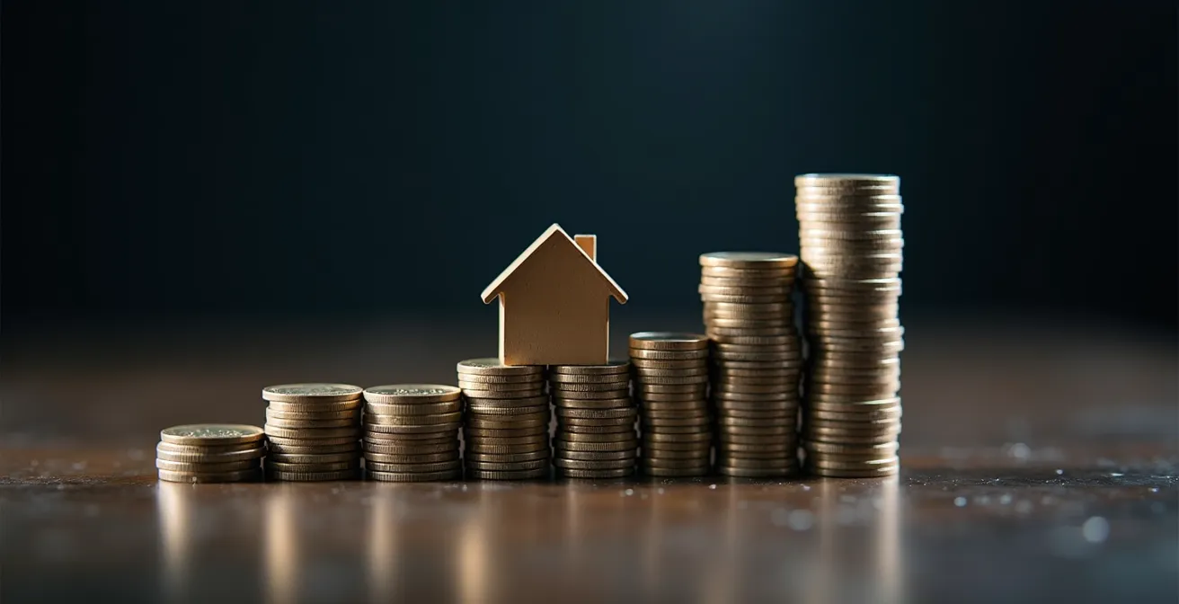 Graphique conceptuel montrant l'évolution des taux hypothécaires avec des pièces de monnaie canadiennes